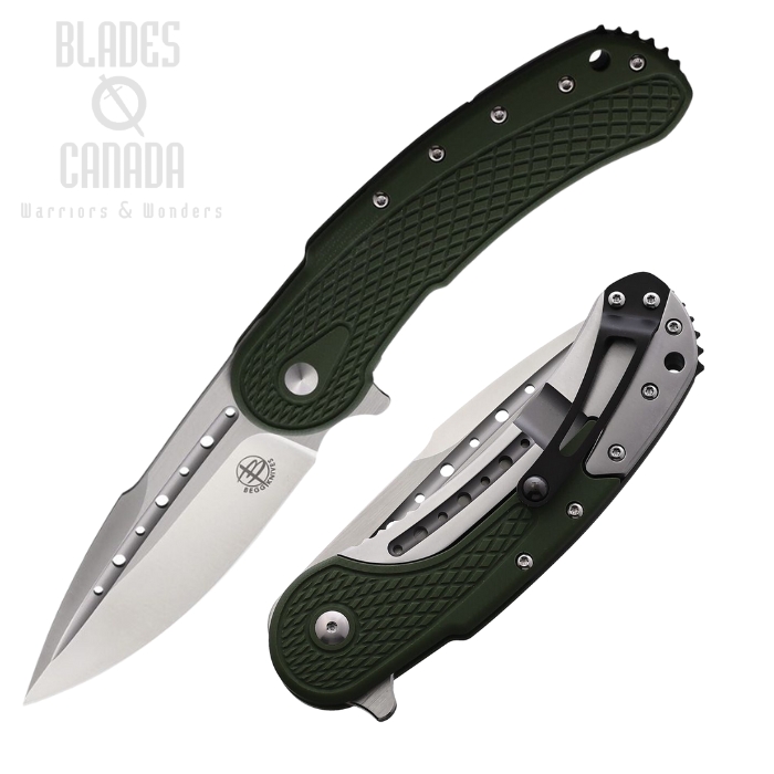 Begg Knives Bodega Flipper Framelock Knife, D2 Satin, G10 OD Green, BG012